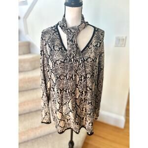 Chico's Metallic Black Tan Snake Print Tie Front Long Sleeve Sweater